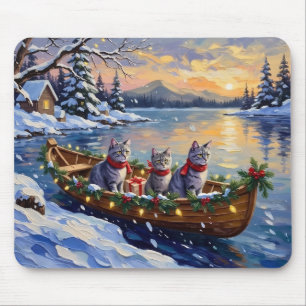 Orientaler Blaukatzen-Weihnachtsboot-Urlaub Mousepad