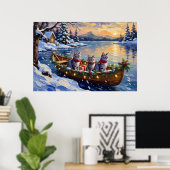 Orientaler Blaukatzen-Weihnachtsboot-Urlaub Poster (Heimbüro)
