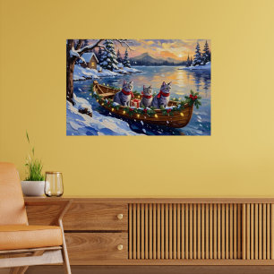 Orientaler Blaukatzen-Weihnachtsboot-Urlaub Poster