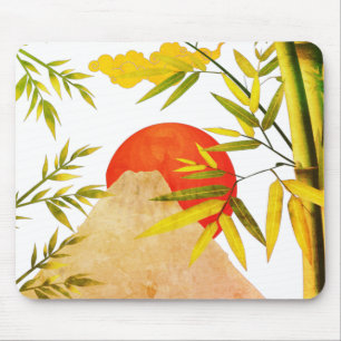 Orientaler japanischer Bergsonnenaufgang mit Bambu Mousepad