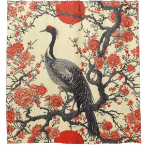 Orientaler Kranich und Pfingstrose - Traditionelle Duschvorhang