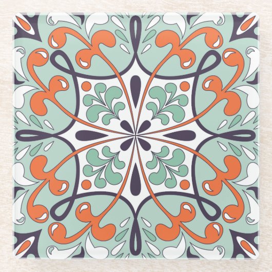 Orientales marokkanisches Fliesendesign Glasuntersetzer (Vorderseite)