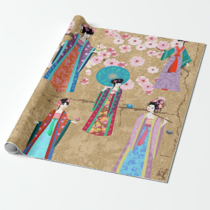 Orientalin in Retro costumejapanese, chinesisch, a Geschenkpapier