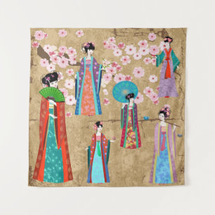 Orientalin in Retro costumejapanese, chinesisch, a Wandteppich