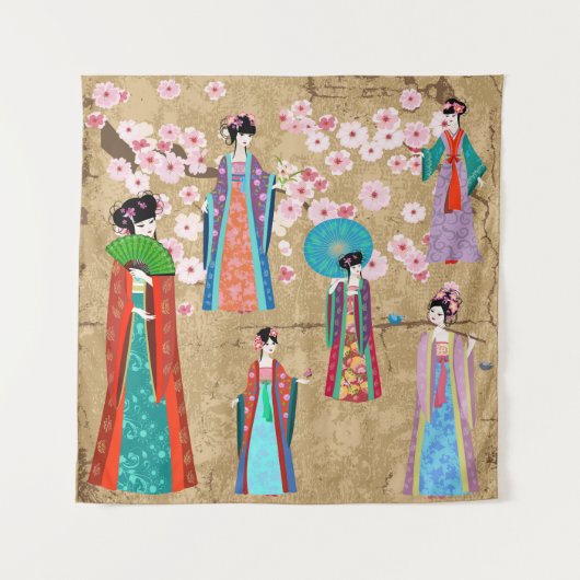 Orientalin in Retro costumejapanese, chinesisch, a Wandteppich (Vorderseite)