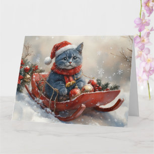 Orientalisch Blaue Katze im Schlitten Lass es schn Karte
