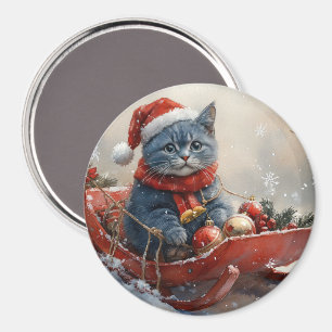 Orientalisch Blaue Katze im Schlitten Lass es schn Magnet
