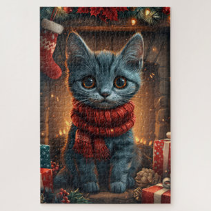 Orientalisch Blaue Katze mit Weihnachtsgeschenk-Ka Puzzle