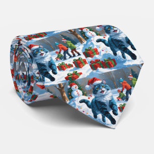 Orientalisch Blaue Katze sitzt in Schnee-Christmas Krawatte