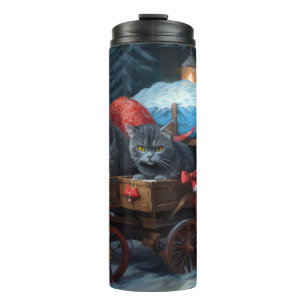 Orientalisch Blaue Katze Verschneite Schlitten Wei Thermosbecher