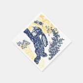 Orientalisch Blaues Gelbes Kaninchen Chinoiserie Serviette (Ecke)