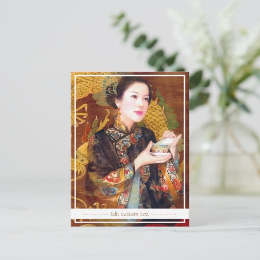 Orientalisch-Chinesische Dame mit schönem Portrait Postkarte (Stehend Vorderseite)