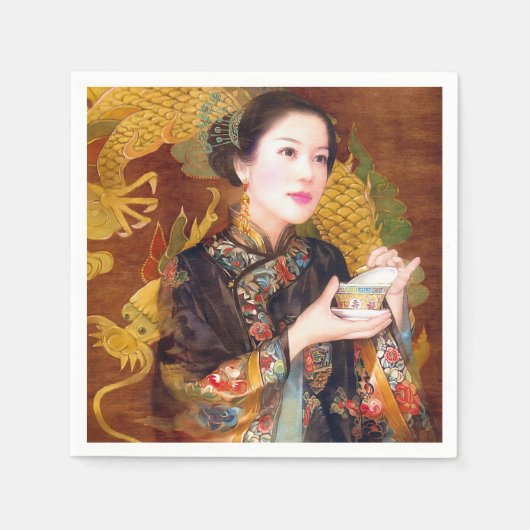 Orientalisch-Chinesische Dame mit schönem Portrait Serviette (Vorderseite)