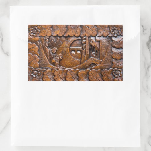 Orientalisch geschnitztes Holzaussehen Rechteckiger Aufkleber (Tasche)