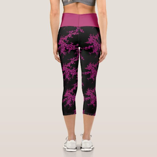 Orientalisch-japanische Blütenkirschblüte Blume Capri Leggings (Rückseite)