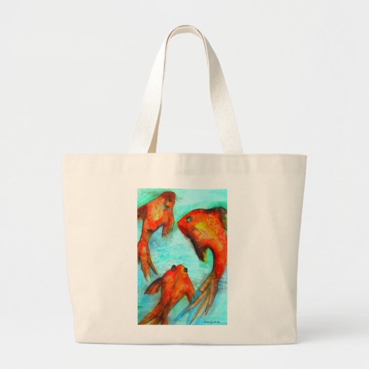 Orientalisch-orangefarbene Goldfische Aquarellkuns Jumbo Stoffbeutel (Vorne)