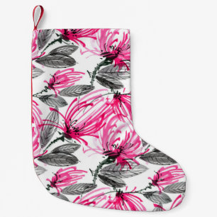 Orientalisch Rote Blume: Aquarellmuster. Kleiner Weihnachtsstrumpf