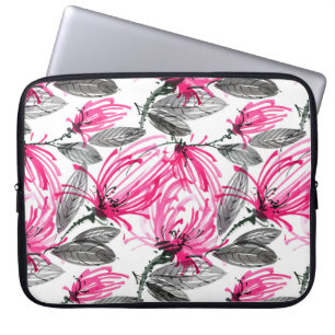 Orientalisch Rote Blume: Aquarellmuster. Laptopschutzhülle