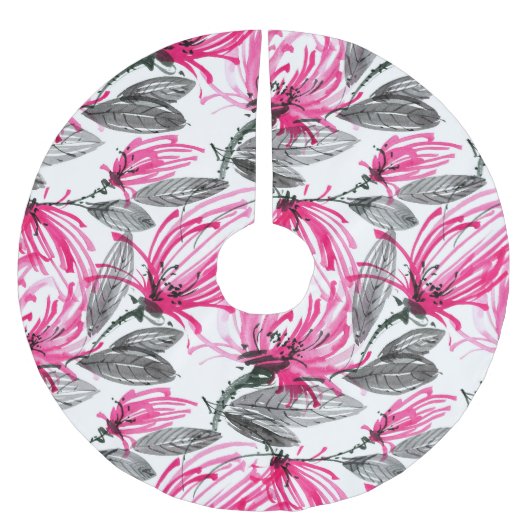 Orientalisch Rote Blume: Aquarellmuster. Polyester Weihnachtsbaumdecke (Vorderseite)