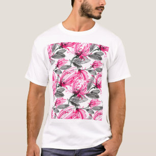 Orientalisch Rote Blume: Aquarellmuster. T-Shirt