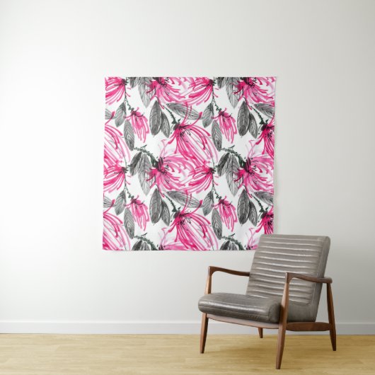 Orientalisch Rote Blume: Aquarellmuster. Wandteppich (Beispiel (Horizontal))