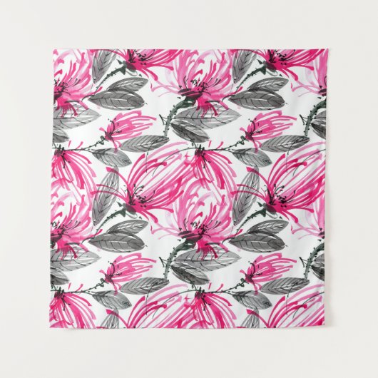 Orientalisch Rote Blume: Aquarellmuster. Wandteppich (Vorderseite)