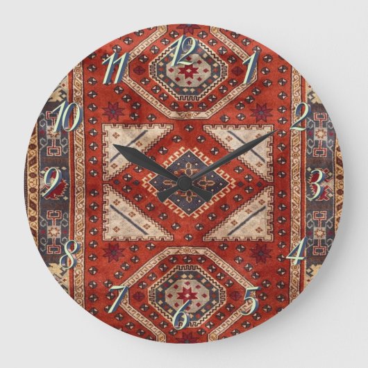 Orientalisch Türkischer Persischer Teppich Rot Große Wanduhr (Vorderseite)