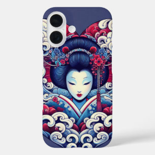 Orientalisch Veilchenblau abstrakte Geisha-Wellen iPhone 16 Hülle