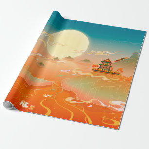 Orientalische alte Landschaftsmalerei, klassische Geschenkpapier
