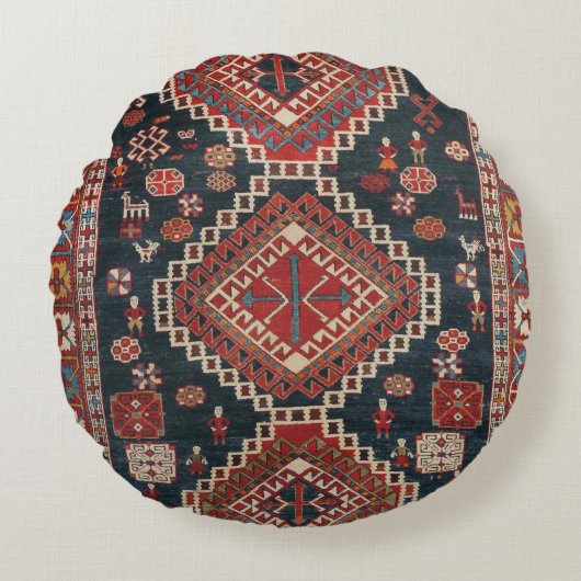 Orientalische Antike Persische Türkische Karbistan Rundes Kissen (Vorderseite)