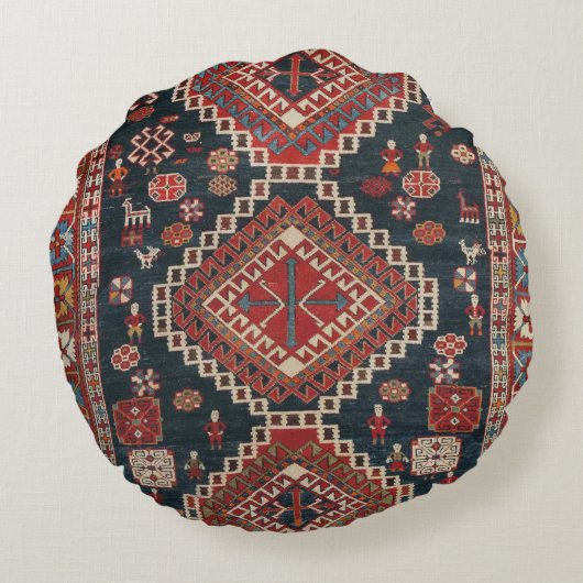 Orientalische Antike Persische Türkische Karbistan Rundes Kissen (Rückseite)
