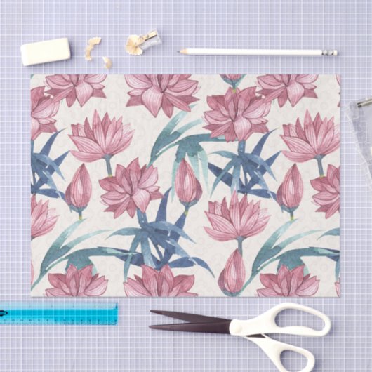 Orientalische Aquarelllotos-Kalligraphiemalerei Seidenpapier (Handwerk)