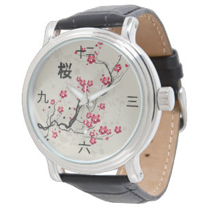 Orientalische Art-Kirschblüte-Kirschblüten-Kunst Armbanduhr
