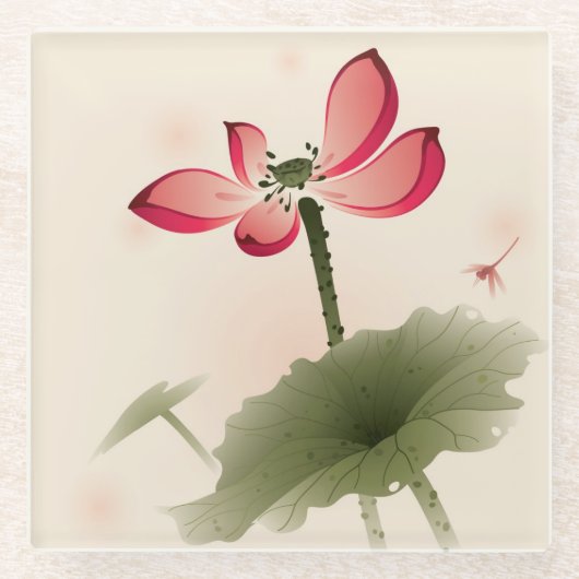 Orientalische Art Lotus Glasuntersetzer (Vorderseite)