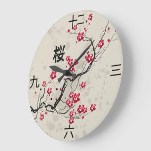 Orientalische Art Sakura Cherry Blossom Art Große Wanduhr