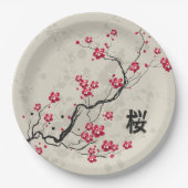Orientalische Art Sakura Cherry Blossom Art Pappteller (Vorderseite)