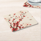Orientalische Artmalerei, Pflaumenblüte im Rechteckiger Pappuntersetzer (angewinkelt)