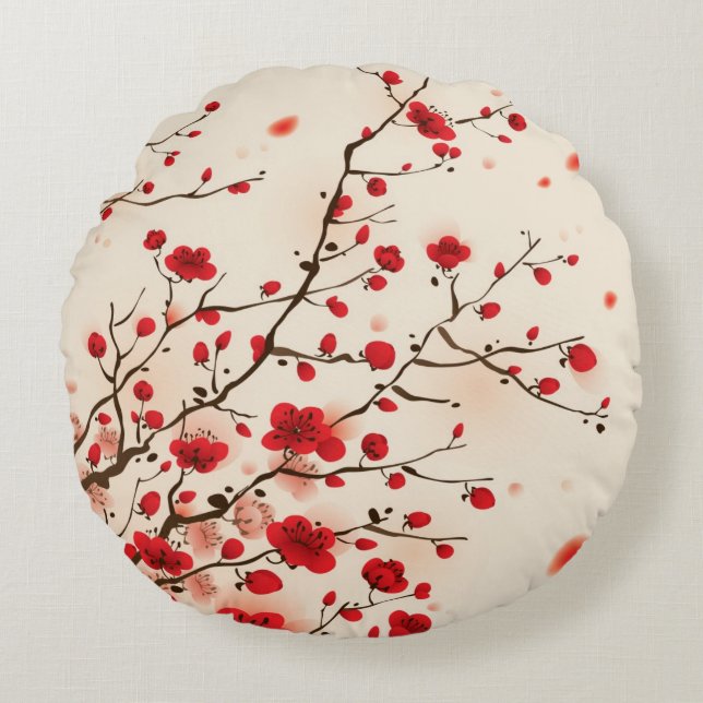 Orientalische Artmalerei, Pflaumenblüte im Rundes Kissen (Vorderseite)