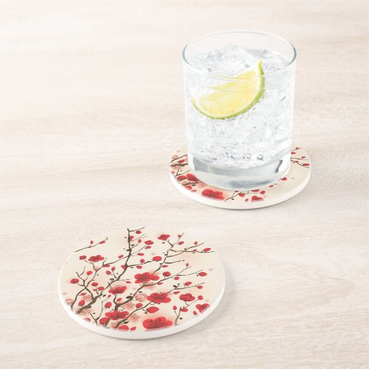 Orientalische Artmalerei, Pflaumenblüte im Sandstein Untersetzer (Seite)