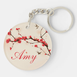 Orientalische Artmalerei, Pflaumenblüte im Schlüsselanhänger