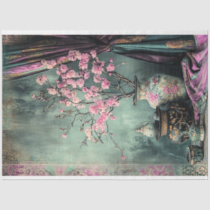 Orientalische Ästhetik Rosa Kirschblüten Stilllebe Seidenpapier