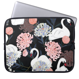 Orientalische blühende Blumen-Schwan-Muster Laptopschutzhülle