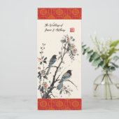 Orientalische Blume Vögel moderne chinesische Hoch Einladung (Stehend Vorderseite)