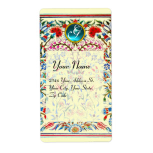 ORIENTALISCHE BLUMEN DAMAST MONOGRAMM Blau Creme