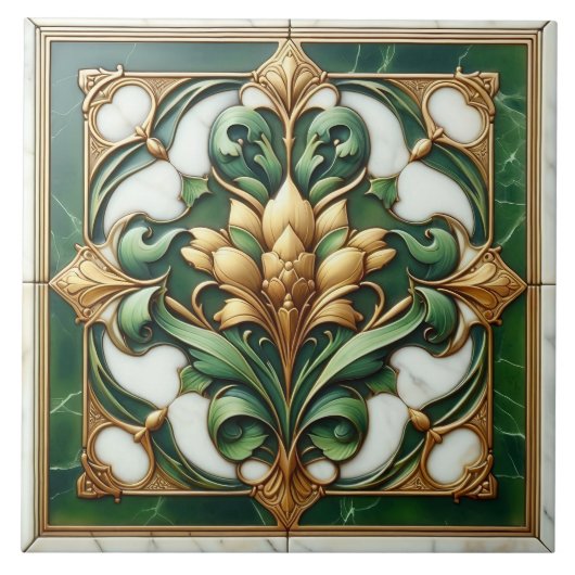 Orientalische Blumenzille - Grün und Gold Fliese (Vorderseite)