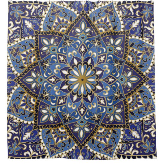 Orientalische Blüte: Vintager Teppich Duschvorhang (Vorderseite)