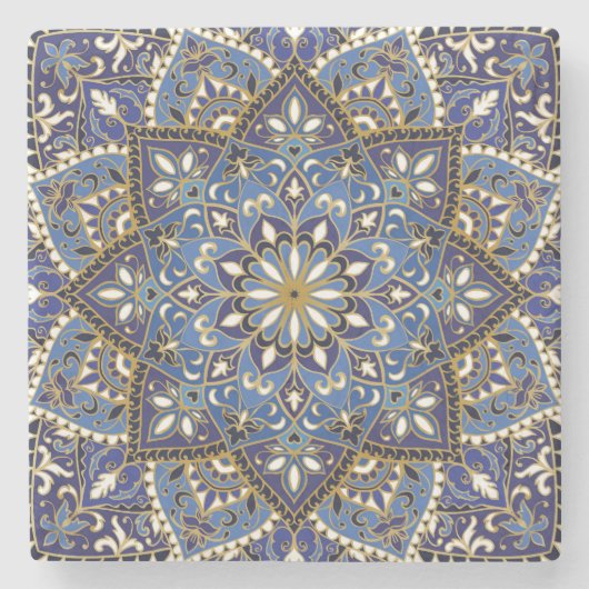 Orientalische Blüte: Vintager Teppich Steinuntersetzer (Vorderseite)