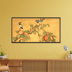 Orientalische chinesische Vögel und Früchte Leinwanddruck