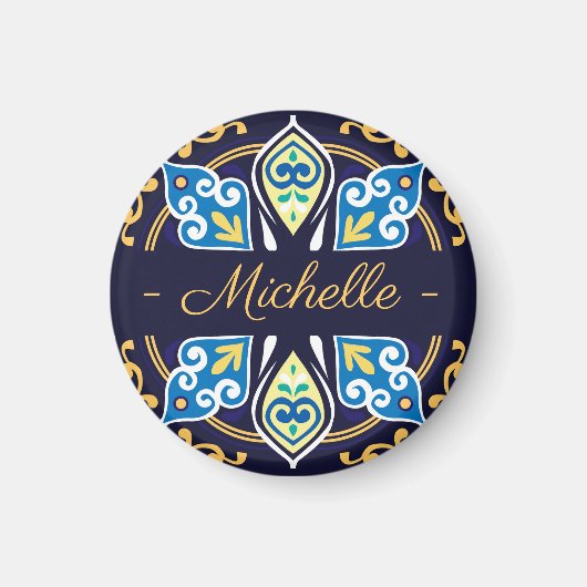 Orientalische Fliesen, Azulejos, mit Namen rund Magnet (Vorne)