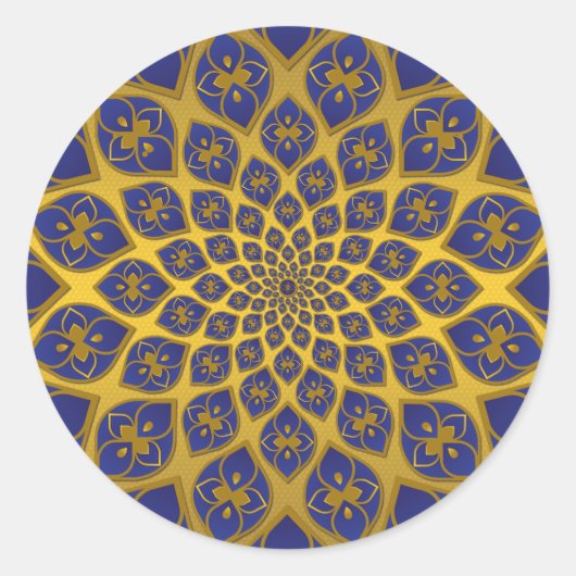 Orientalische Fliesen in Midnight Blue auf Gold Runder Aufkleber (Vorderseite)